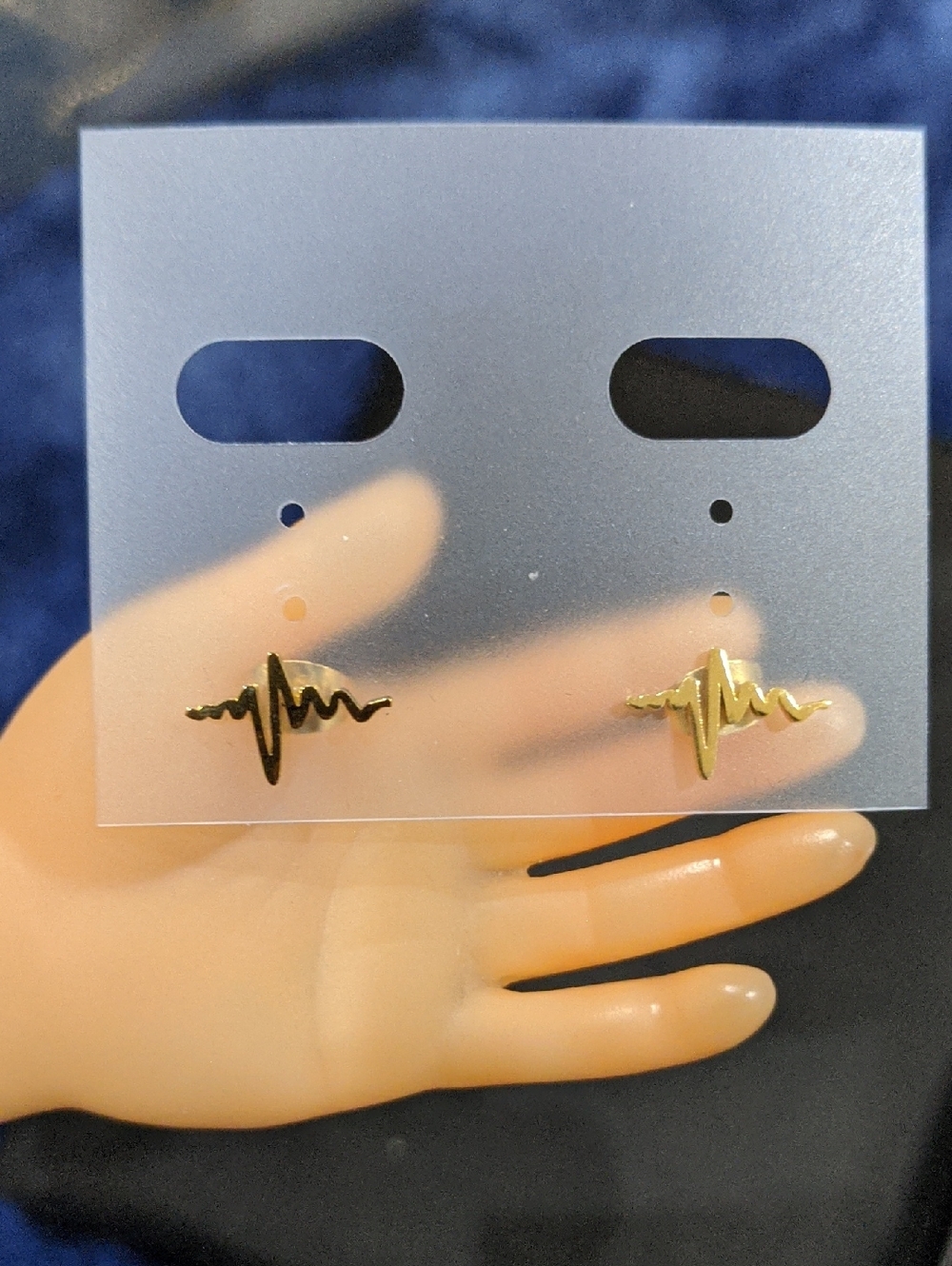 Gold Heartbeat Wave Stud Earrings - Gold Tone